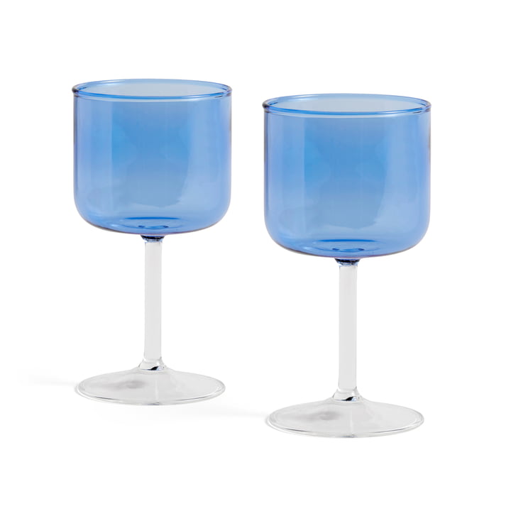 Tint Wijnglas van Hay in de kleur blauw/helder in een set van 2