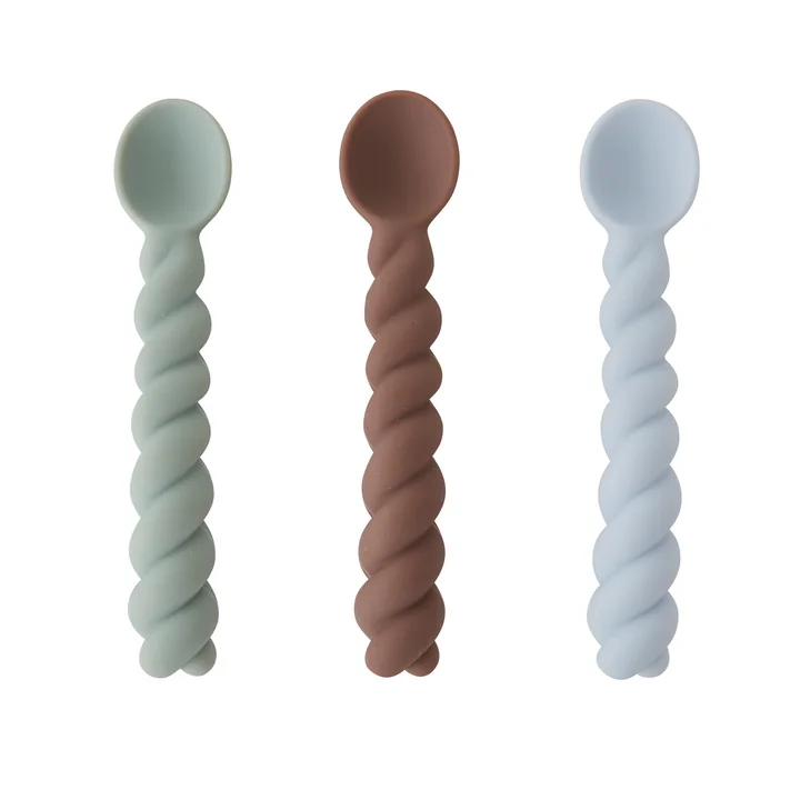 Mellow Kinderbestek lepel van OYOY in blauw / taupe / mint (set van 3)