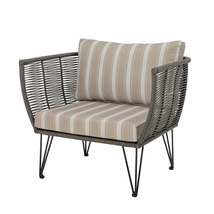 Mundo Lounge Chair met kussen van Bloomingville in groen / wit beige strepen