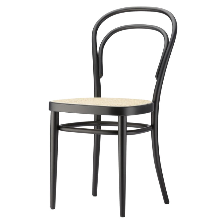 214 Bentwood stoel, buisvormig gaas met kunststof drager stof / essen natuurhout lak zwart (Pure Materials) by Thonet