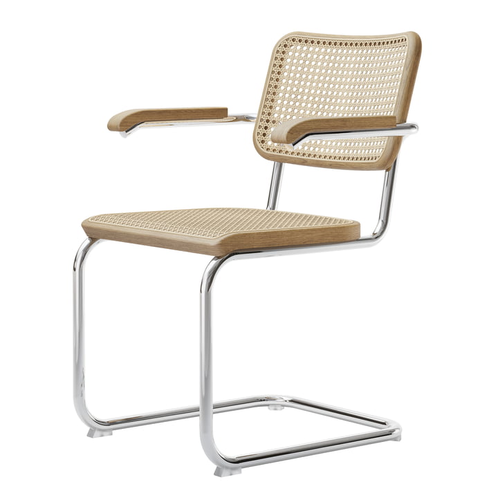 S 64 V Fauteuil, chroom / natuurlijk eiken / vlechtwerk met steunstof (Pure Materials) by Thonet