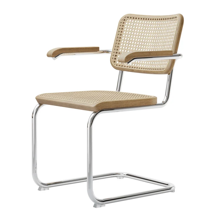 S 64 V Fauteuil, chroom / natuurlijk eiken / vlechtwerk met steunstof (Pure Materials) by Thonet