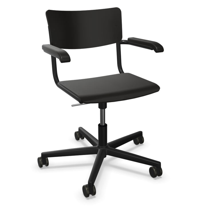 S 43 FDR bureaustoel met armleuningen, aluminium zwart / beuken zwart gebeitst Thonet