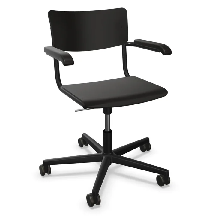 S 43 FDR Bureaustoel met armleuningen, zwart aluminium / zwart gebeitst beuken by Thonet