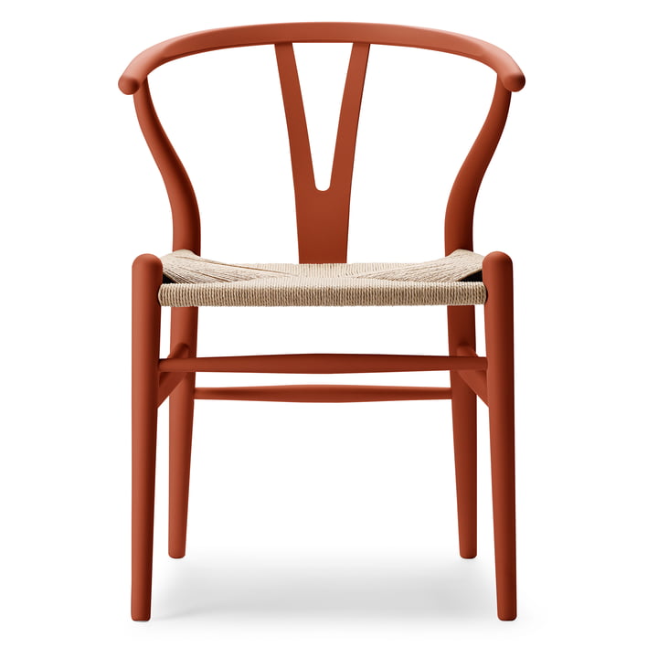 CH24 Wishbone Chair , zacht terracotta / natuurlijk vlechtwerk van Carl Hansen