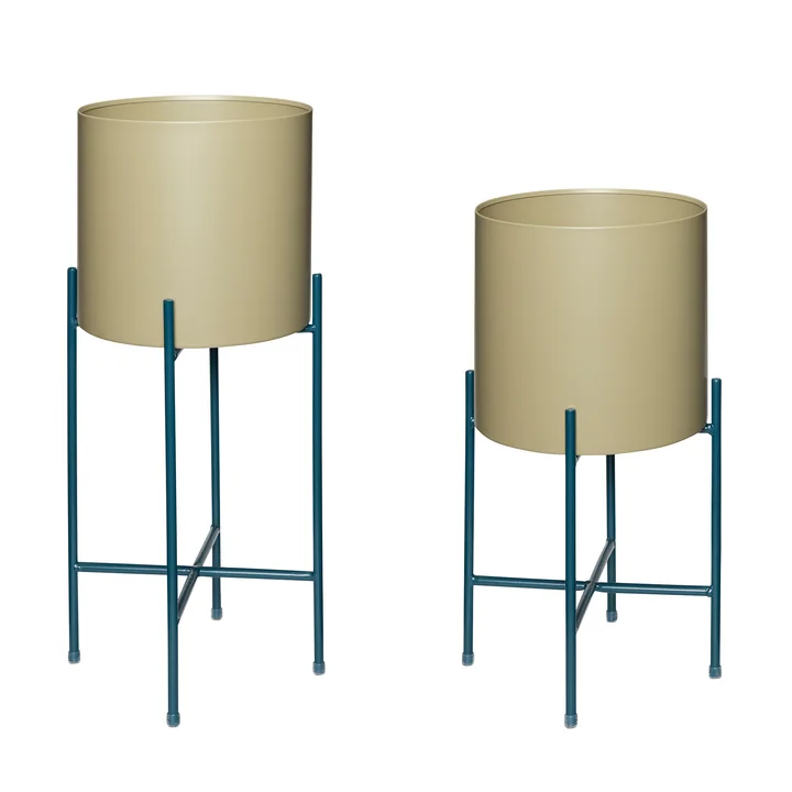 Airy Plantenpot met frame van Hübsch Interior in de kleur khaki / petrol