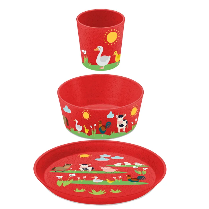 Connect Kinderservies set Farm, organic red (set van 3) by Koziol