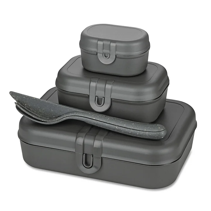 Pascal Ready Lunchbox set met Klikk bestek, nature ash grey by Koziol
