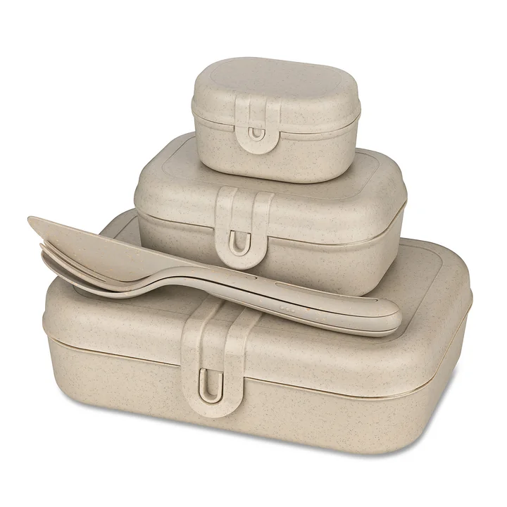 Pascal Ready Lunchbox set met Klikk bestek, nature desert sand by Koziol