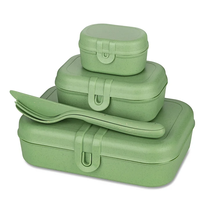 Pascal Ready Lunchbox set met Klikk bestek, nature leaf green by Koziol