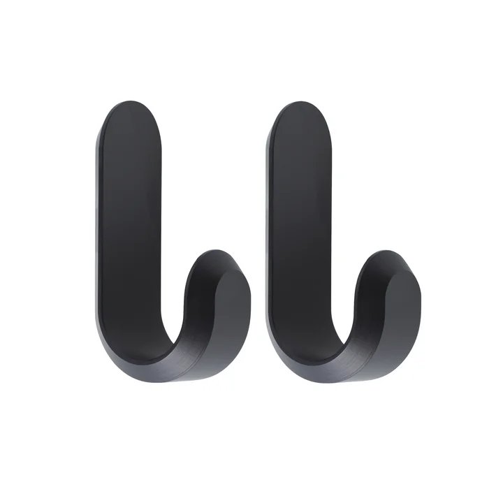Curve Wandhaak Mini, mat zwart (set van 2) by Normann Copenhagen