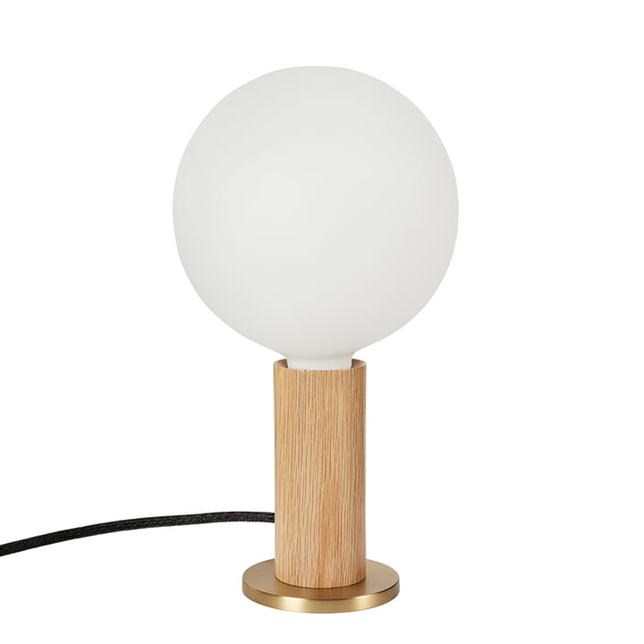 Eiken Knuckle Tafellamp, eiken / messing inclusief Sphere IV LED-lamp E27 8W, Ø 15 cm, wit mat van Tala .