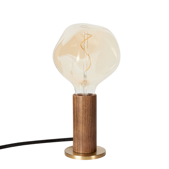 Walnoot Knuckle Tafellamp, walnoot/messing inclusief Voronoi I LED-lamp E27 2W, Ø 12,5 cm, transparant grijs van Tala .