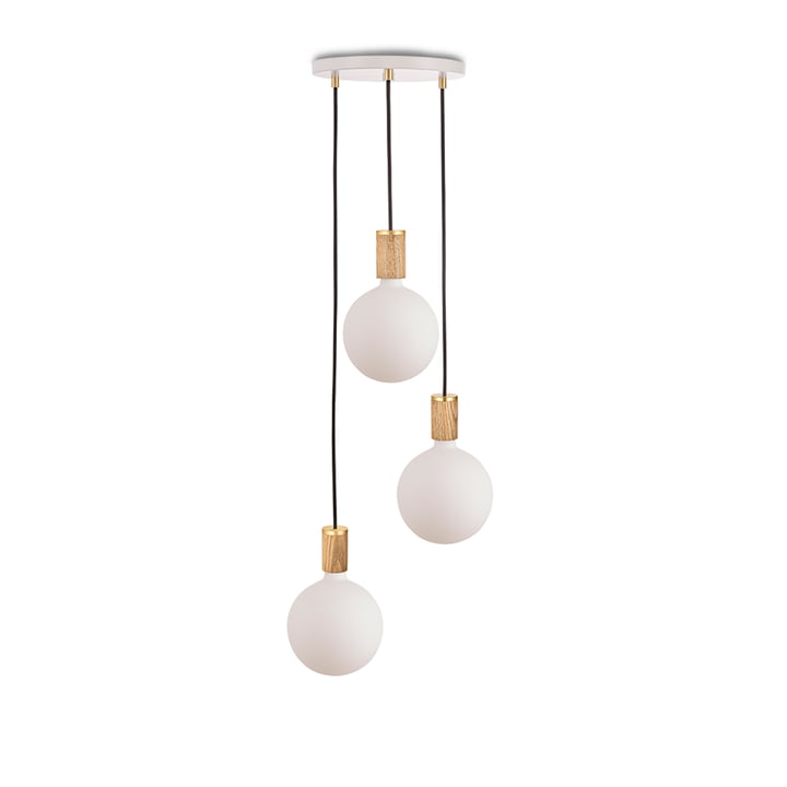 Eiken Triple hanglamp set, inclusief 3 x Sphere IV LED lampen E27, wit / messing by Tala
