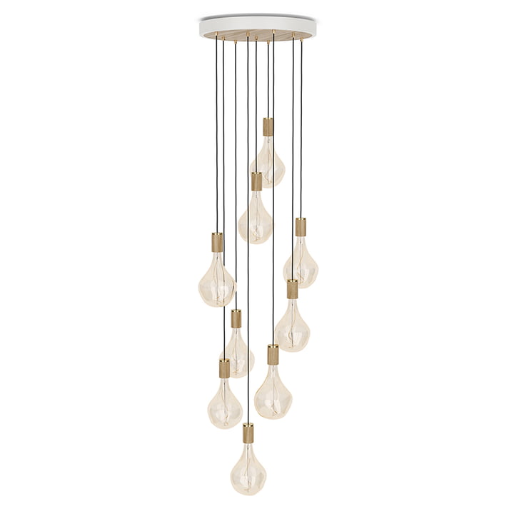 Eiken Nine hanglamp in wit/messing in een set van Tala inclusief 9 x Voronoi II LED lampen E27