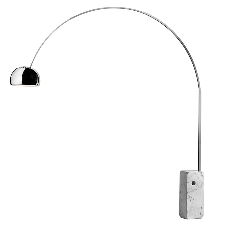 Arco LED vloerlamp van Flos in roestvrij staal / wit marmer