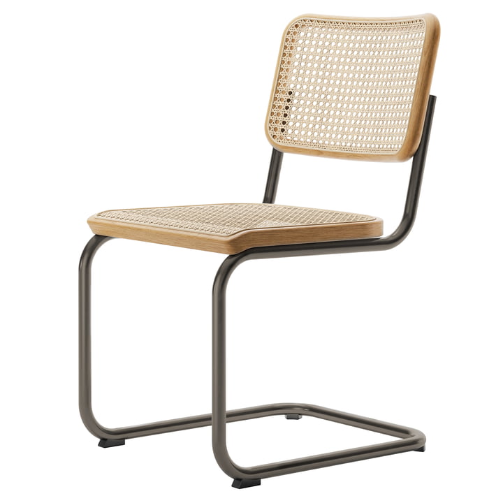 S 32 V-stoel, mat gerookt chroom / eiken / vlechtwerk met steunstof (special edition 2022) by Thonet
