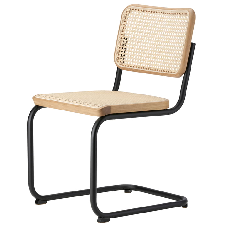 S 32 V stoel, zwart mat / eiken / vlechtwerk met steunstof (special edition 2022) by Thonet
