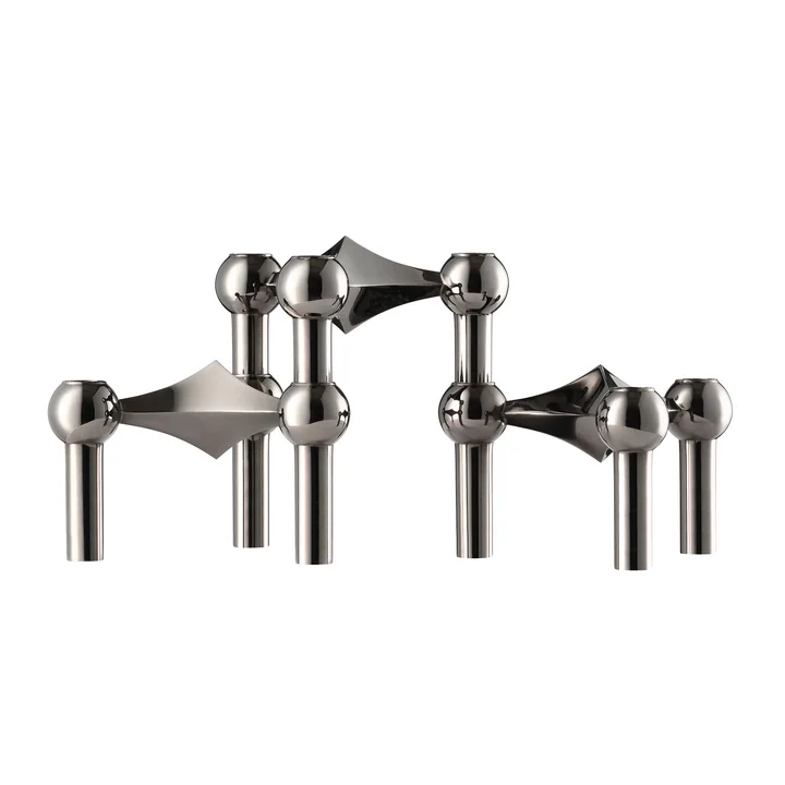 Kaarsenhouder, set van 3, zwart / chroom van Stoff Nagel
