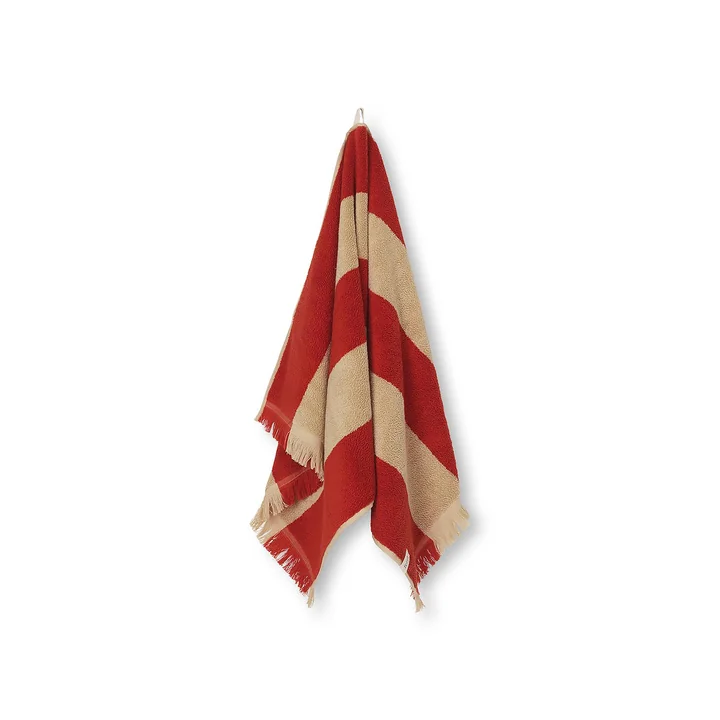 Alee Badhanddoek, 50 x 100 cm, licht camel / rood by Ferm Living