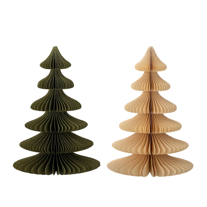 Bloomingville - Milan Decoratieve kerstboom, Ø 15,5 x H 22,5 cm, groen, naturel (set van 2)