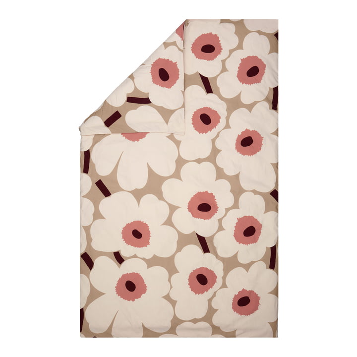 Unikko Dekbedovertrek, beige / katoen wit / roos van Marimekko