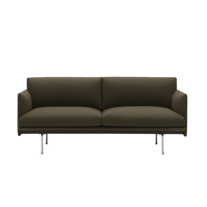 Outline Sofa 2-zits, donkergroen (Divina 984) / gepolijst aluminium (EU) by Muuto