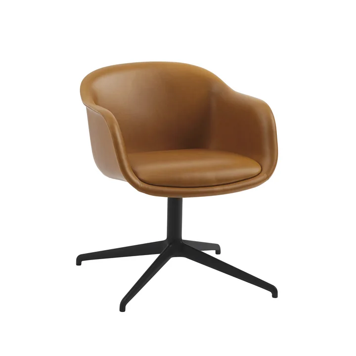 Fiber Conference Fauteuil, zwart / Refine leder cognac van Muuto