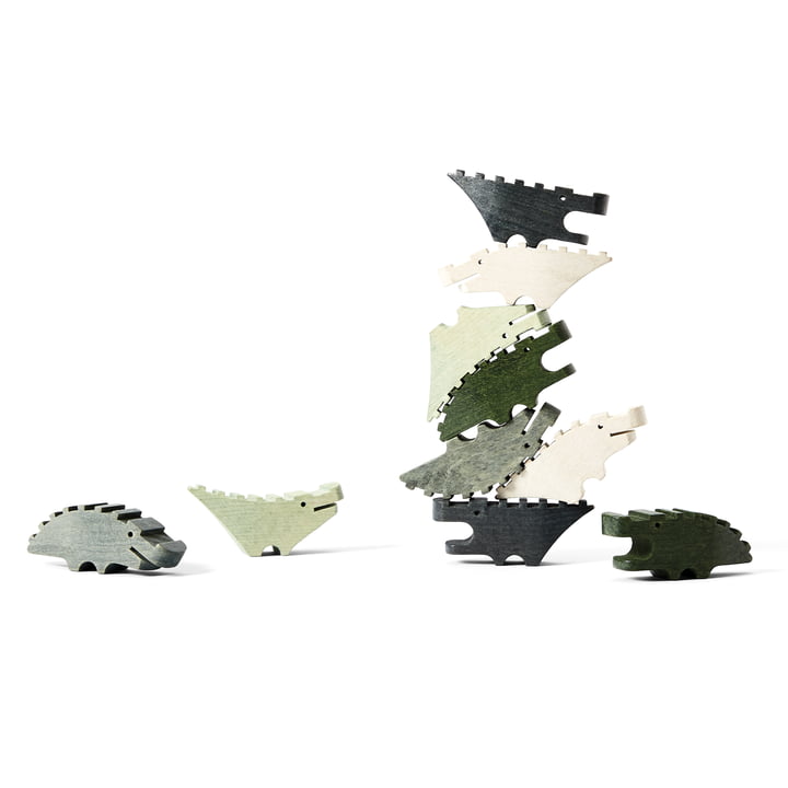 Croc Pile Mini houten krokodillen, klein, groen (set van 10) door Areaware