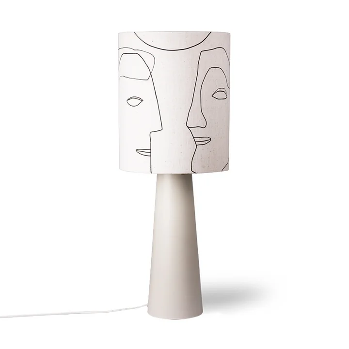 Cone Tafellampvoet, L, mat lichtgrijs + Printed Faces Lampenkap, L by HKliving