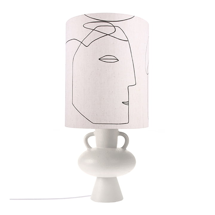 Steengoed tafellampvoet met handvaten, wit + Printed Faces Lampenkap, L by HKliving