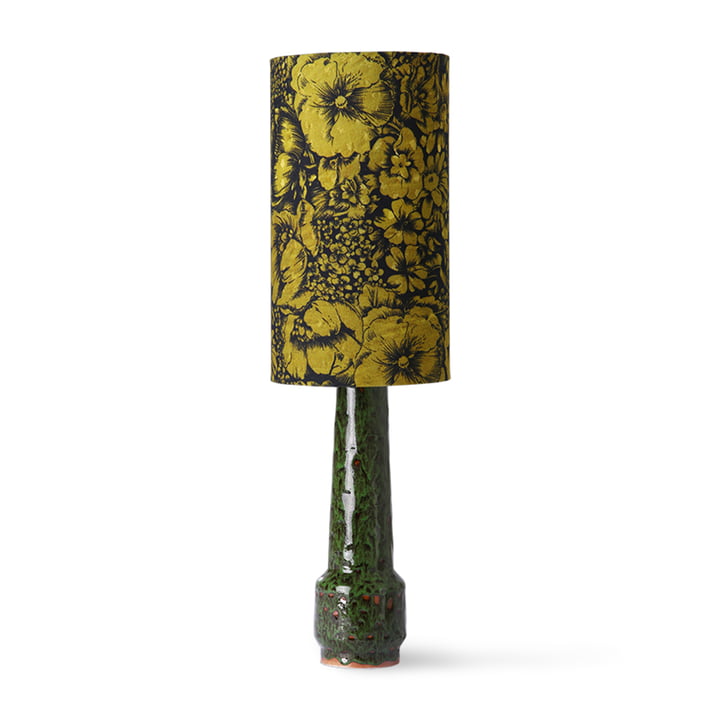 Retro Voet tafellamp, H 45 cm, lava green + DORIS Vintage Lampenkap, Ø 22 cm, gebloemd door HKliving