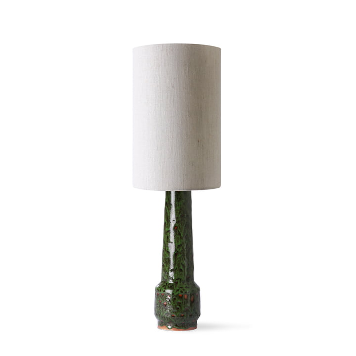 Retro Voet tafellamp, H 45 cm, lava green + lampenkap linnen, Ø 24,5 cm, naturel by HKliving