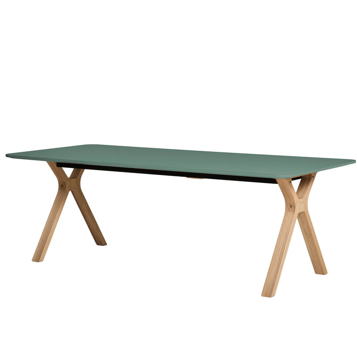 Space Uittrekbare tafel van Andersen Furniture in de uitvoering eiken wit gepigmenteerd / laminaat donkergroen