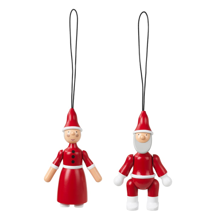 Kerstman & Kerstman houten ornamenten van Kay Bojesen in het ontwerp rood/wit