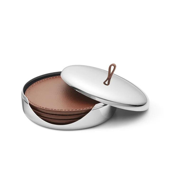 Sky Onderzetterset van 4, roestvrij staal / leder by Georg Jensen