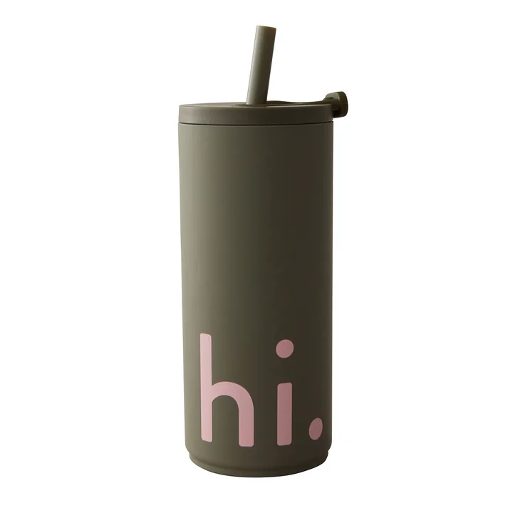 Hi Travel Drinkbeker met rietje, 0,5 l, olijfgroen by Design Letters