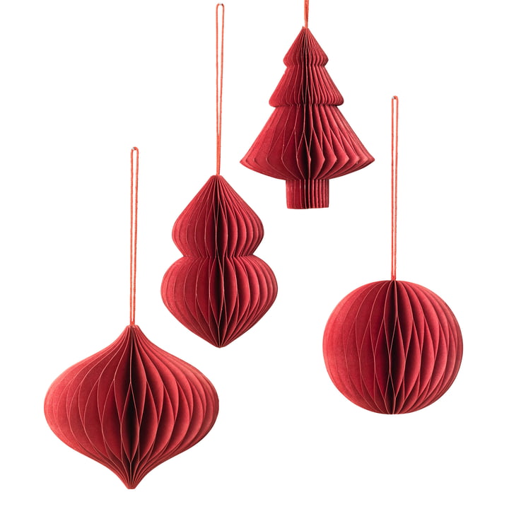 Christmas Mix Decoratieve hanger, Ø 9 x H 10 cm, pompejus rood (set van 4) by Broste Copenhagen