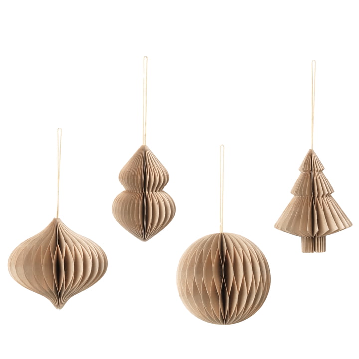 Christmas Mix Decoratieve hanger, Ø 9 x H 10 cm, natuurlijk bruin (set van 4) by Broste Copenhagen