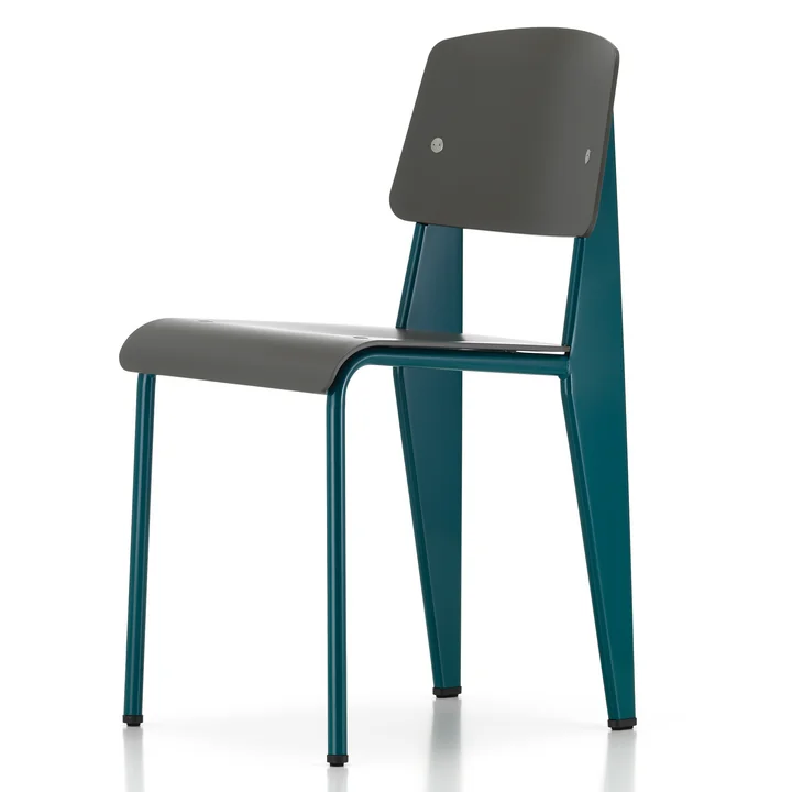 Prouvé Standard SP chair Bleu Dynastie van Vitra met poedercoating en bruine viltglijders.
