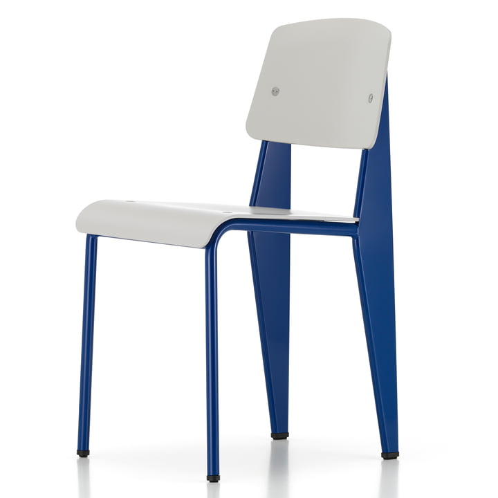 Prouvé Standard SP chair Bleu Marcoule van Vitra in de uitvoering gepoedercoat, viltglijders bruin