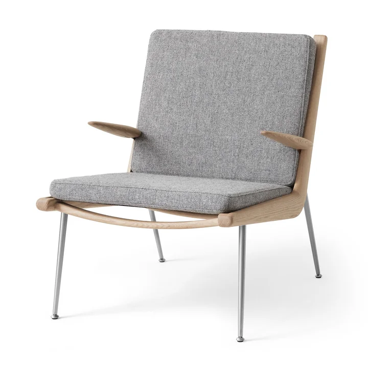 & Tradition - Boomerang HM2 Loungechair, eik geolied / poten roestvrij staal, grijs (Hallingdal 130)