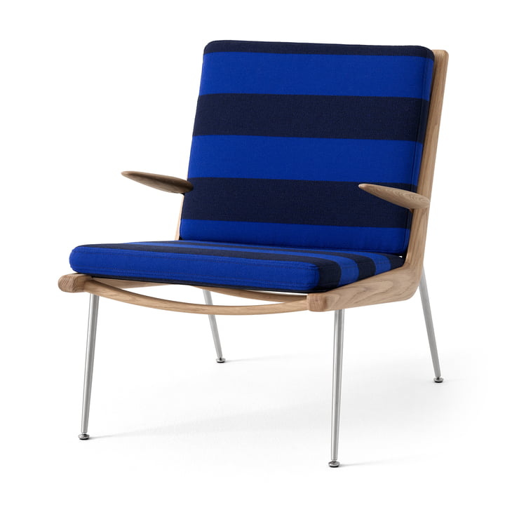 & Tradition - Boomerang HM2 Loungechair, geoliede eik / roestvrijstalen poten, blauw (Reflex 0779)