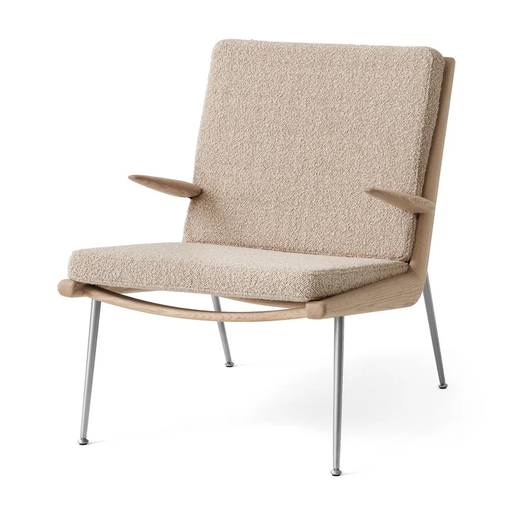 & Tradition - Boomerang HM2 Loungechair, frame geolied eiken / poten roestvrij staal, beige (Karakorum 003)