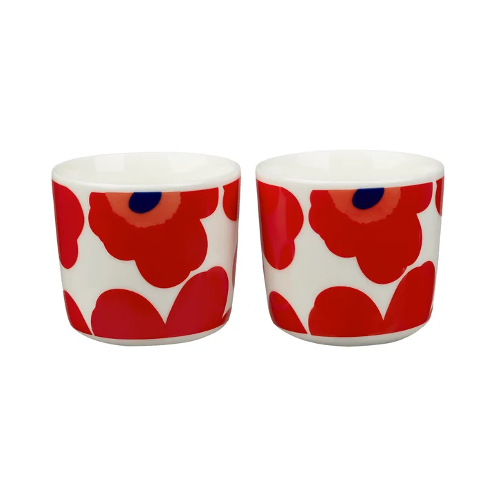 Oiva Unikko Mok (set van 2), 200 ml, wit / rood van Marimekko