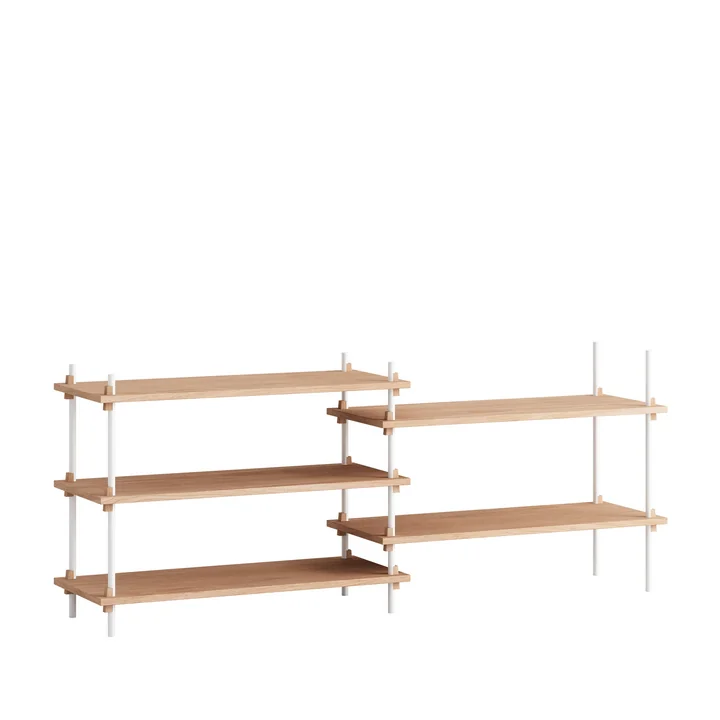 Shelving System Low Dubbel van Moebe in de afwerking geolied eiken / wit