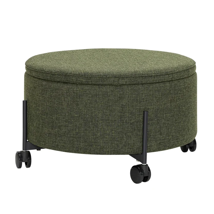 Contain Pouf met wielen groot Ø 66 x 37 cm, groen van Hübsch Interior