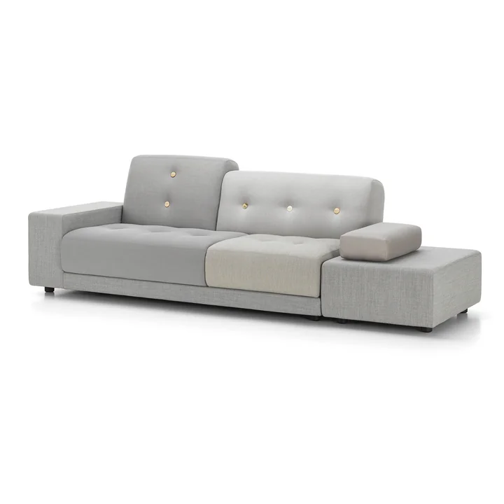Polder Sofa met voetenbank, armleuning links / grijs (Mix The Pebble Greys 04) van Vitra