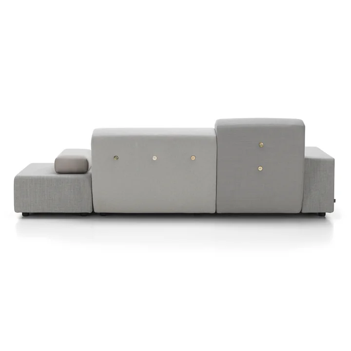 Polder Sofa met voetenbank, armleuning links / grijs (Mix The Pebble Greys 04) (Knopset light 01) by Vitra