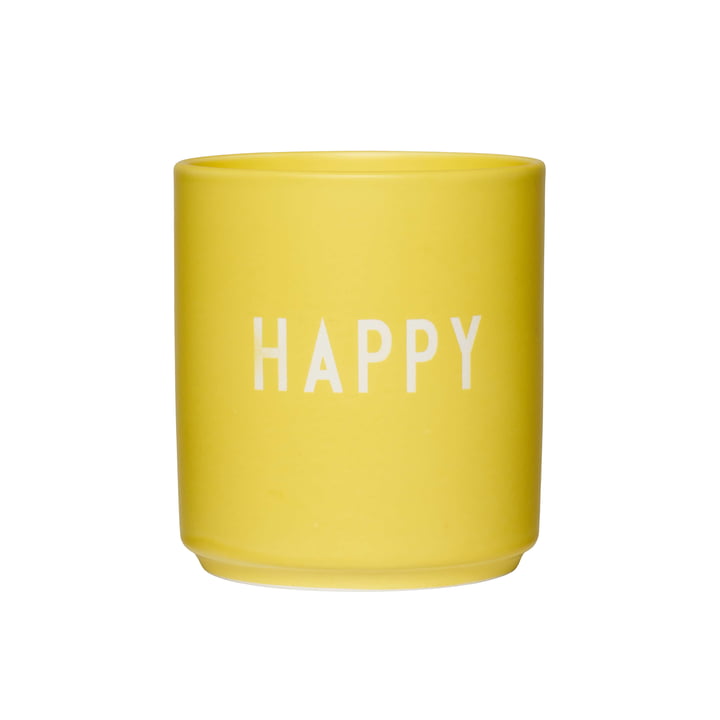 AJ Favourite Porseleinen mok van Design Letters in de versie Happy / geel